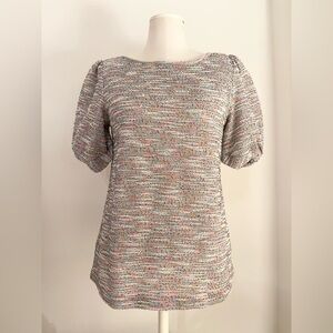 LOFT Colorful Knit Too Blouse with Puffed Sleeve | Size S
